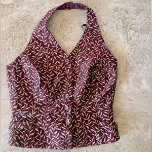 VINTAGE GEORGIOU Button Up Metallic Embroidered Halter Top